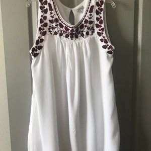 Lucky brand white dress with floral embroidery.